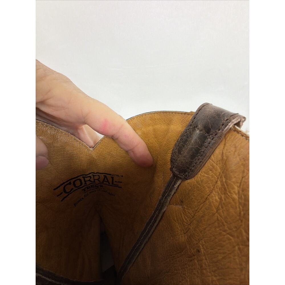 Corral Teens Brown Pebble Leather Western Boots Cream Stitching #1637 Size 5 - Picture 7 of 7